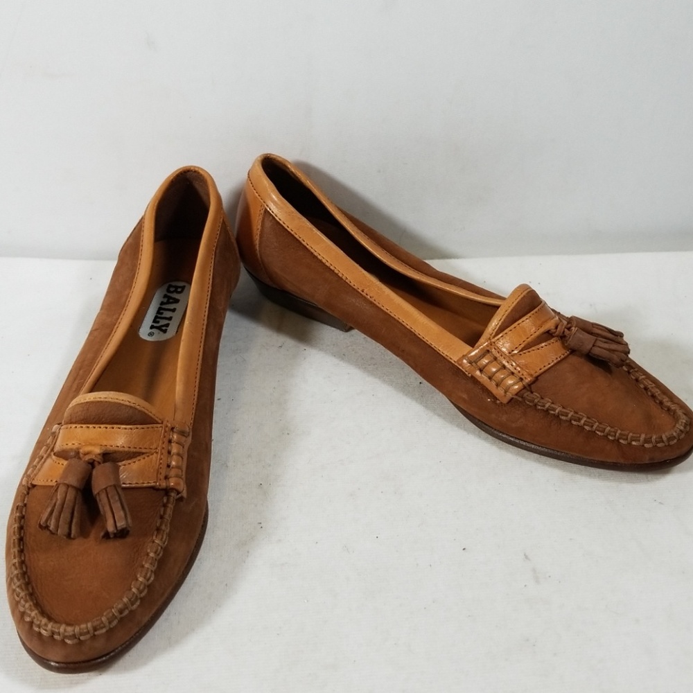 Bally Brown/Tan Leather Slip On Loafers Shoes 7.5N